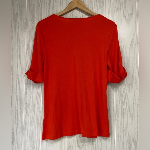 Lauren Ralph Lauren Orange  V-Neck Short Sleeve Pullover T-Shirt Top Size L LNC - Picture 3 of 3